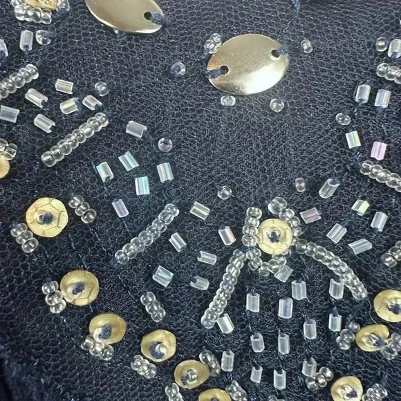 White House Black Market blue embellished v neck top size medium - Picture 7 of 9